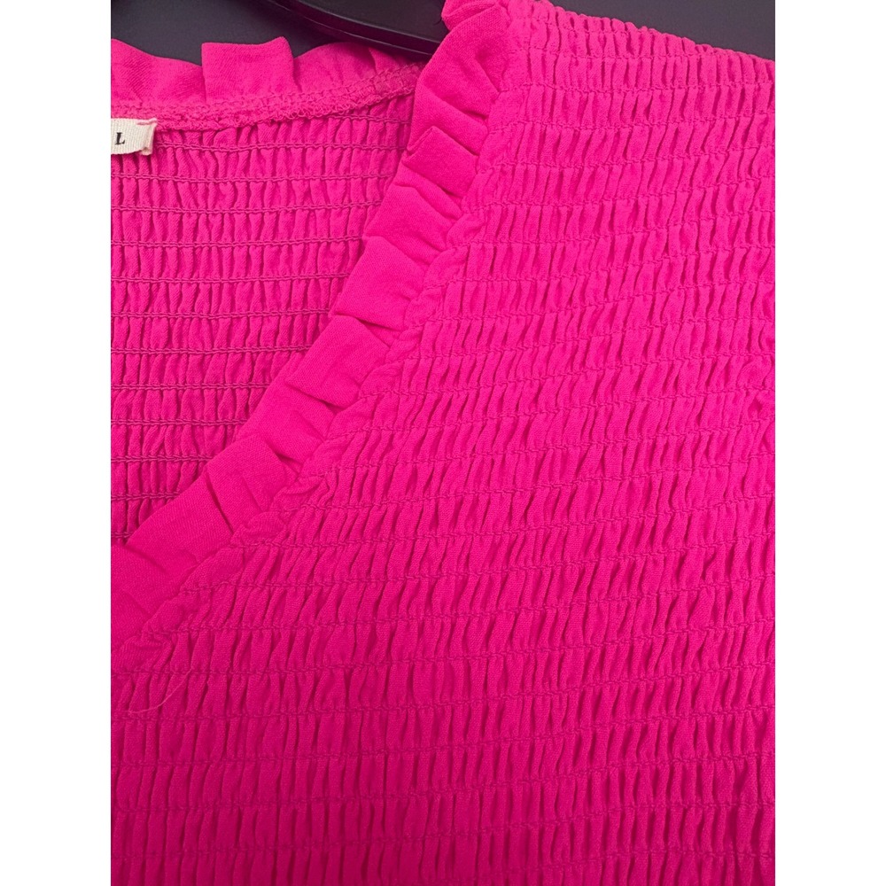 Jodifl Hot Pink Smocked Mini Dress Ruffle Sleeve V-Neck G10265 Womens Medium - Picture 5 of 7